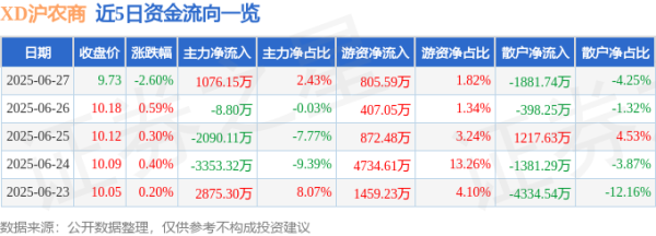 博盈配资 XD沪农商（601825）6月27日主力资金净买入1076.15万元